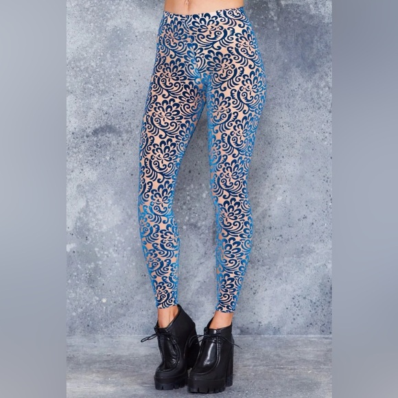 Blackmilk Pants - Burned Velvet Nude Bloom Leggings Blackmilk Clothing LIMITED